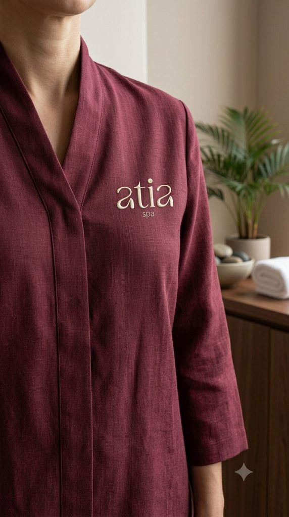 Detalle de bata con logo Atia